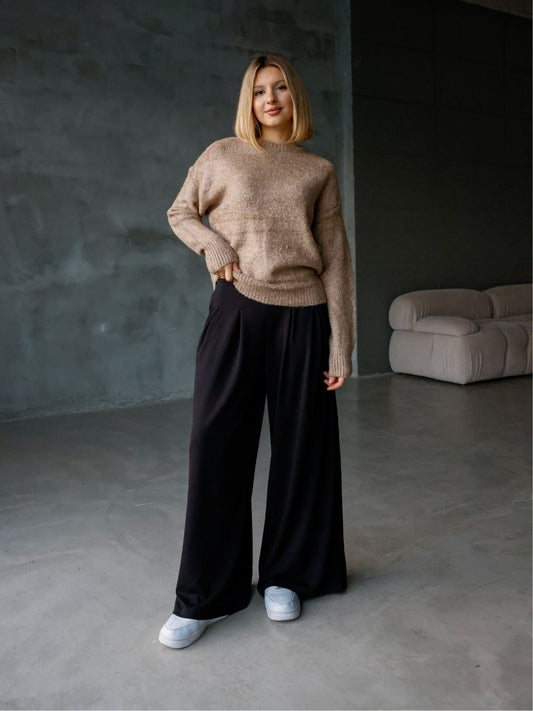 Oysh Modal Kumaş Beli Lastikli Pileli Pantolon