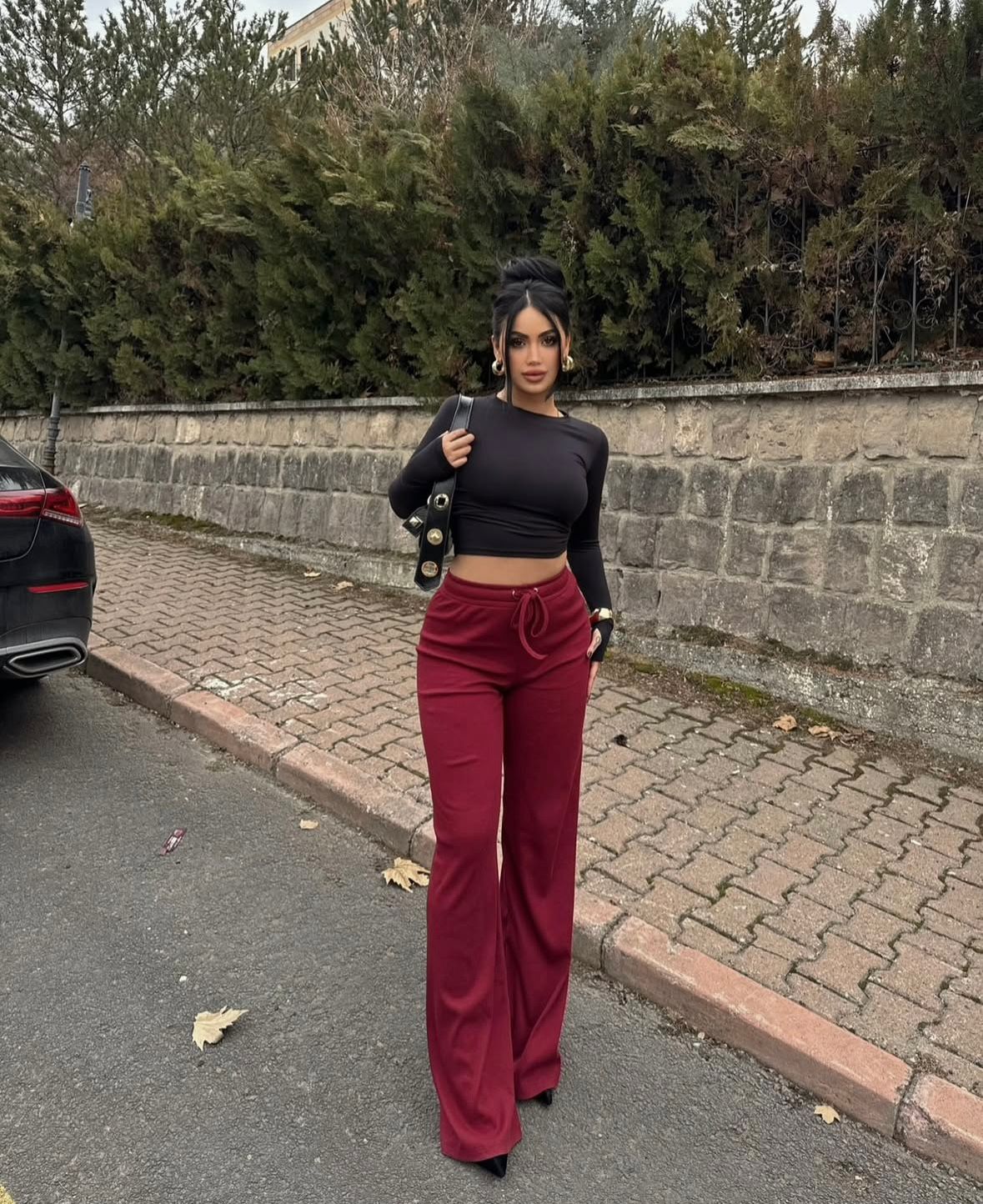 Bağıcıklı Kaşkorse Kumaş Geniş Paça Palazzo Pantolon