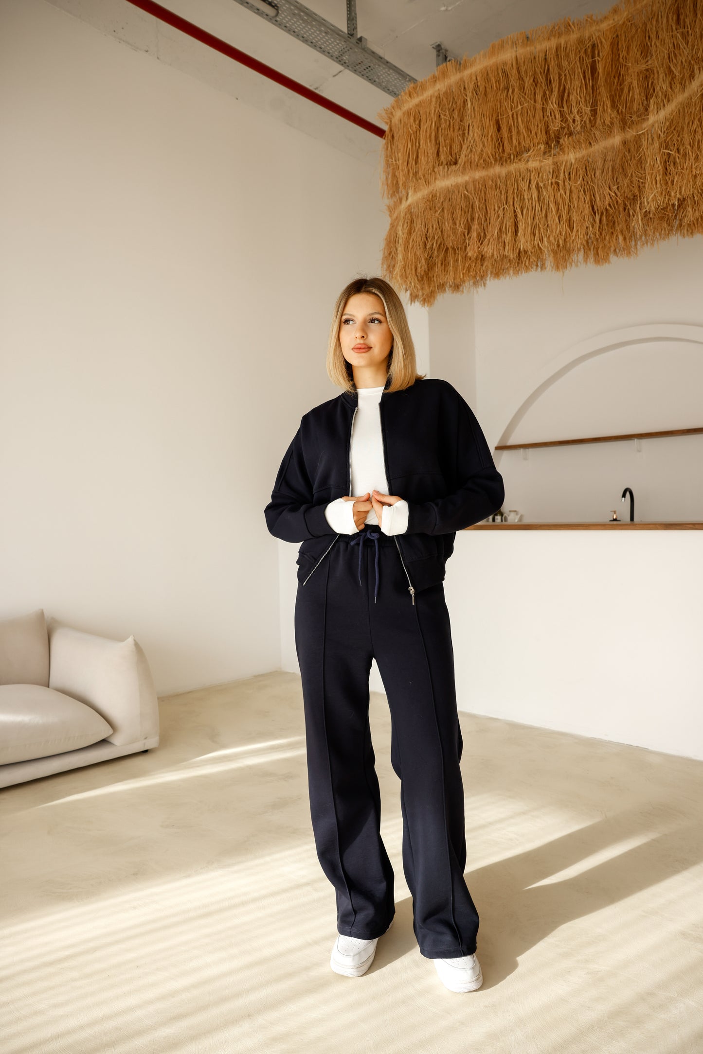 Alt-Üst  Takım Geniş Paça Eşofman Altı ve Fermuarlı Hırka 3-İplik