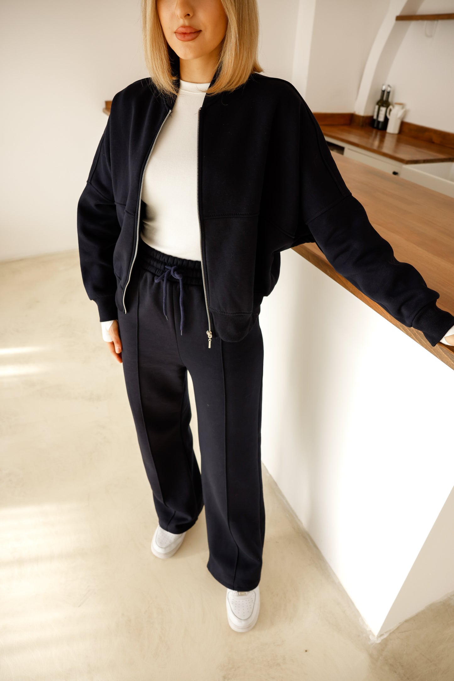 Alt-Üst  Takım Geniş Paça Eşofman Altı ve Fermuarlı Hırka 3-İplik