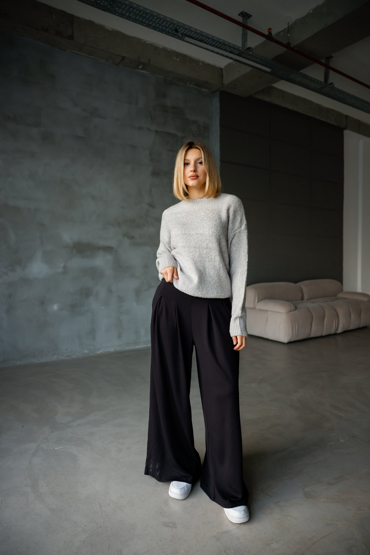 Bisiklet Yaka Oversize Örgü Detaylı Triko Kazak