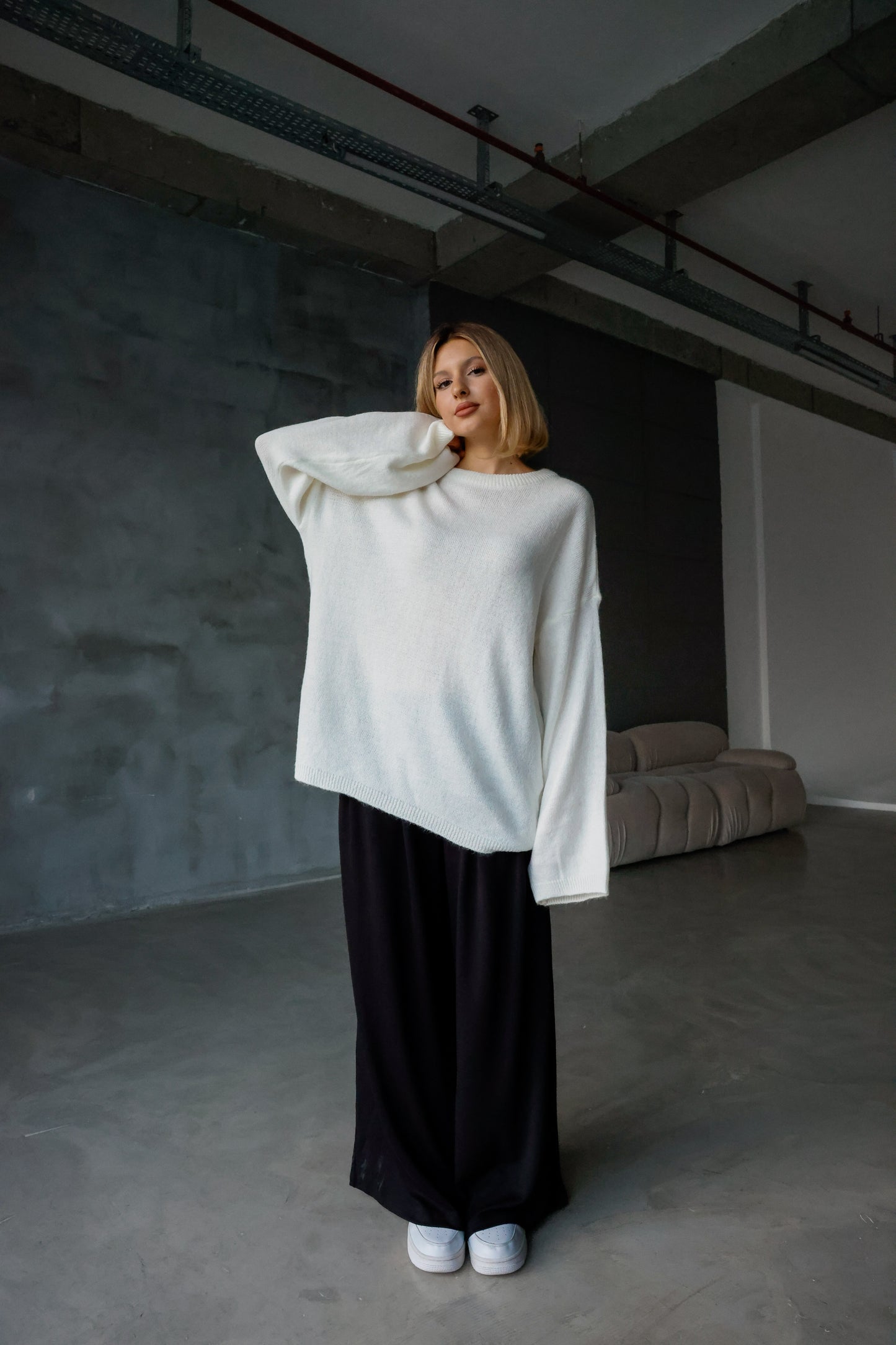 Oversize Salaş Sakallı Triko Kazak