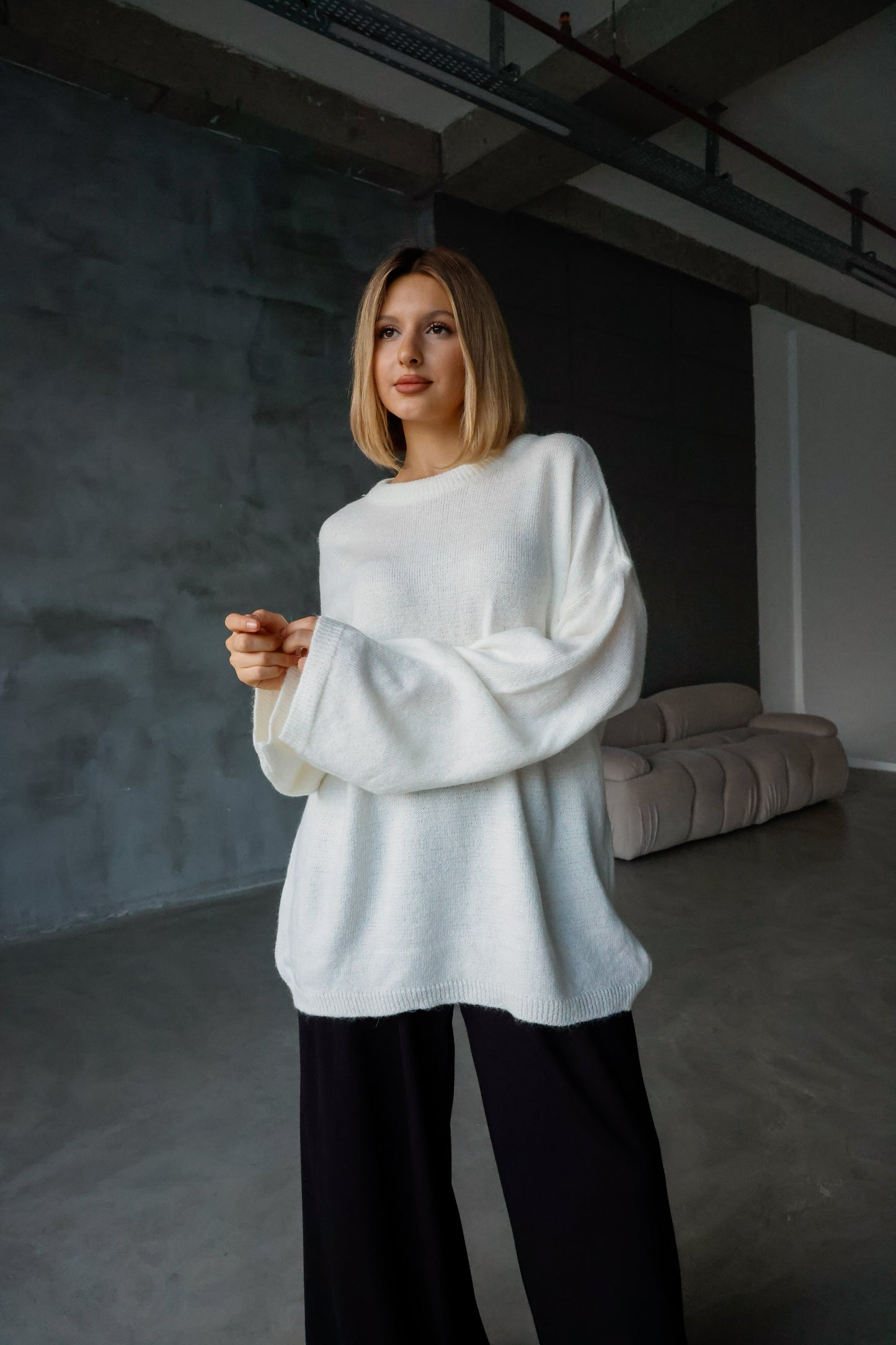 Oversize Salaş Sakallı Triko Kazak