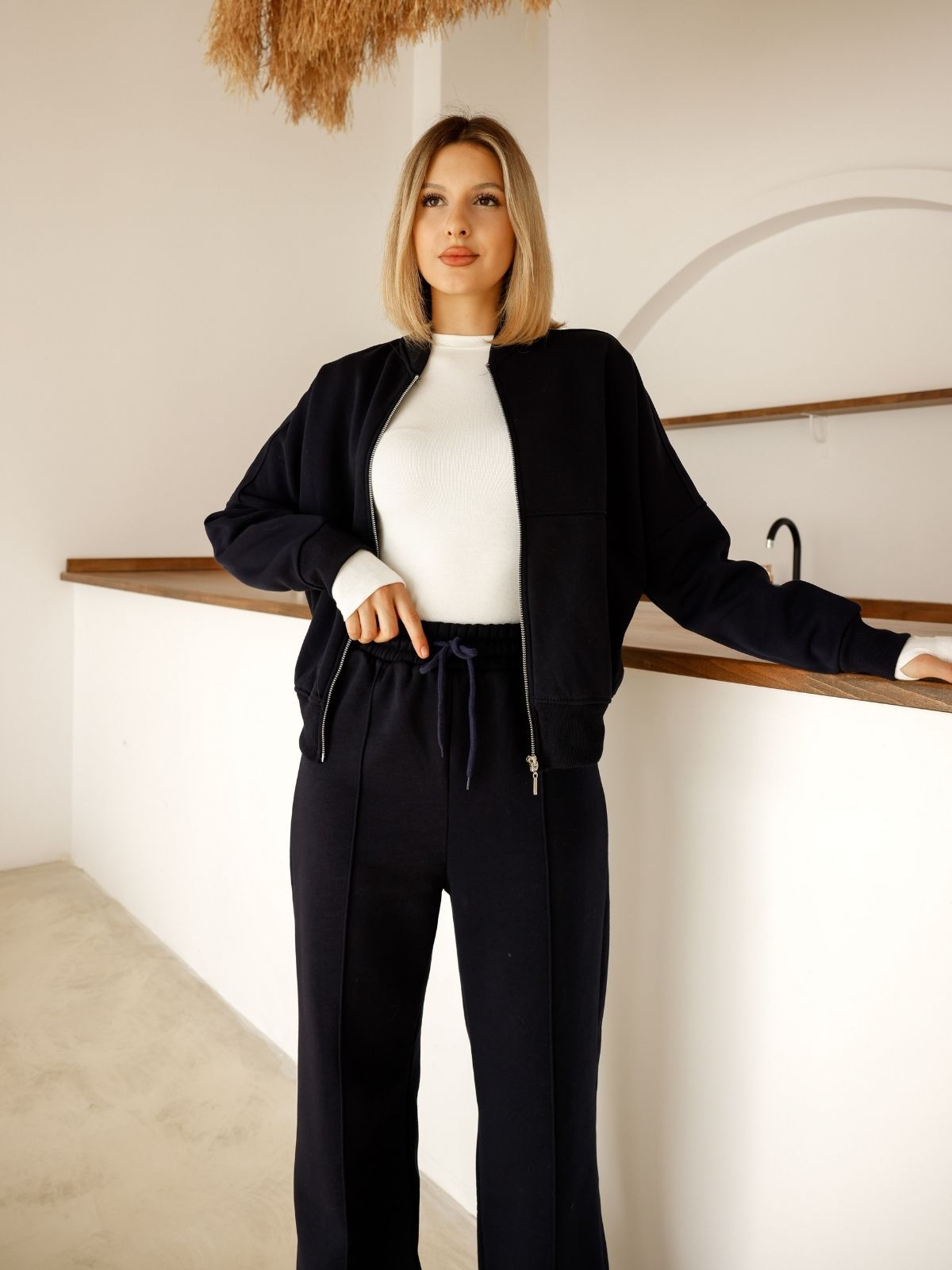 Alt-Üst  Takım Geniş Paça Eşofman Altı ve Fermuarlı Hırka 3-İplik