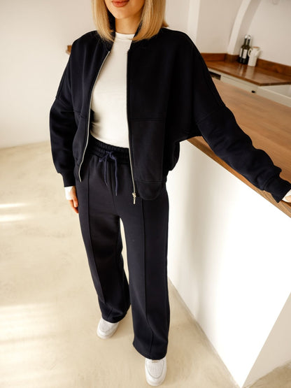 Alt-Üst  Takım Geniş Paça Eşofman Altı ve Fermuarlı Hırka 3-İplik