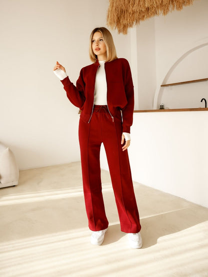 Alt-Üst  Takım Geniş Paça Eşofman Altı ve Fermuarlı Hırka 3-İplik