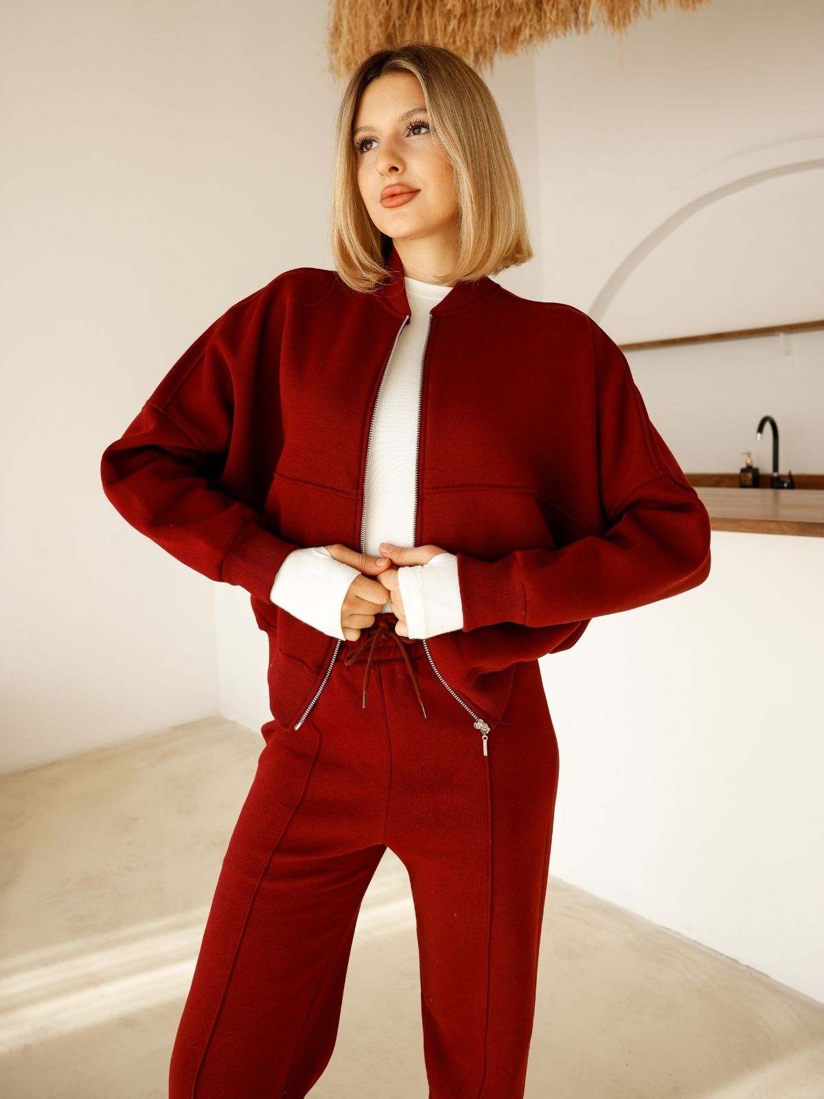 Alt-Üst  Takım Geniş Paça Eşofman Altı ve Fermuarlı Hırka 3-İplik