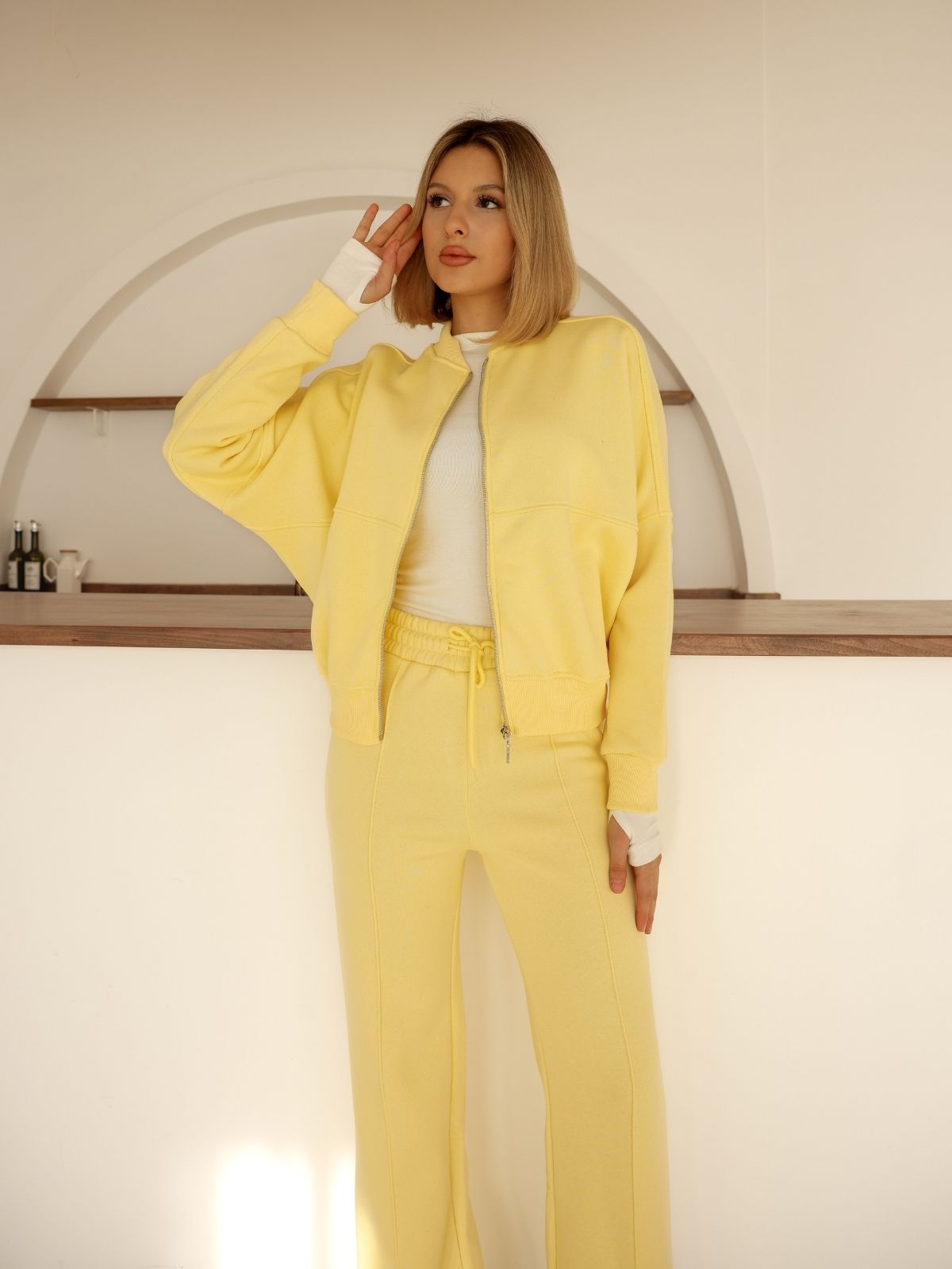 Alt-Üst  Takım Geniş Paça Eşofman Altı ve Fermuarlı Hırka 3-İplik