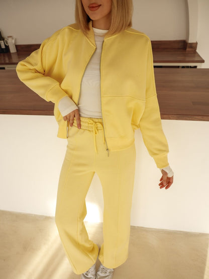 Alt-Üst  Takım Geniş Paça Eşofman Altı ve Fermuarlı Hırka 3-İplik