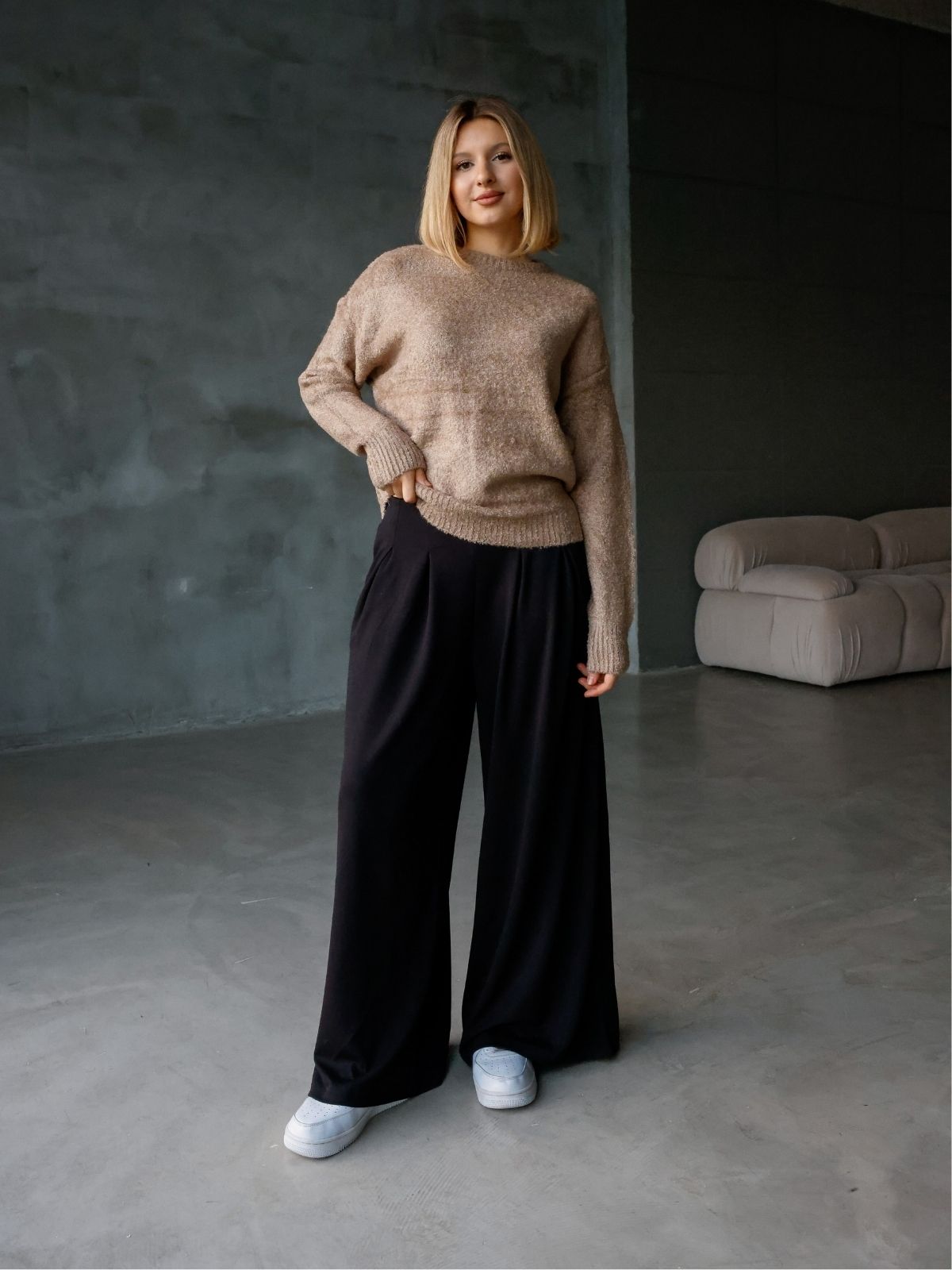 Oysh Modal Kumaş Beli Lastikli Pileli Pantolon