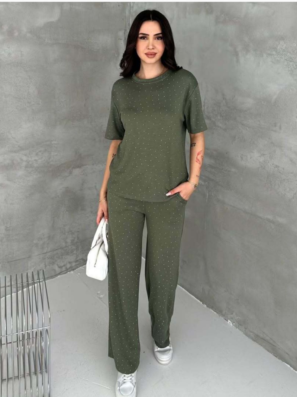Taşlı Geniş Paça Premium Alt Üst Takım
