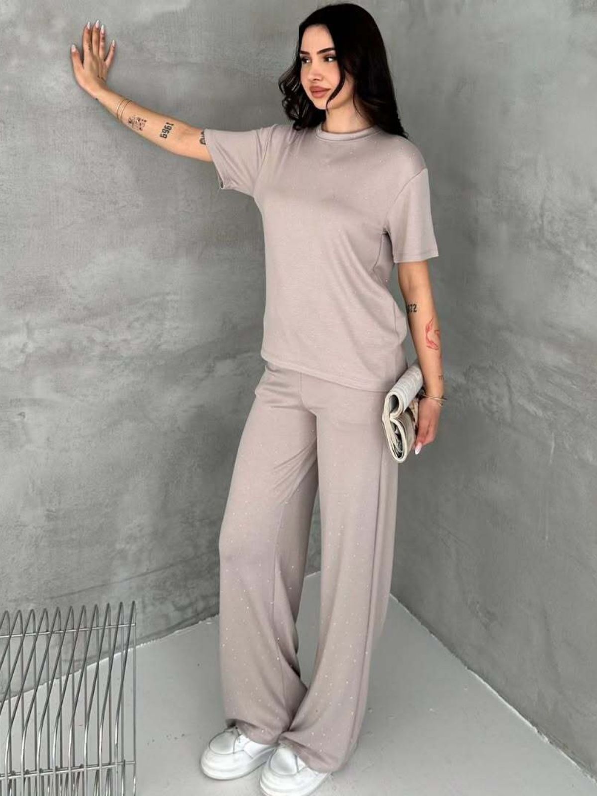 Taşlı Geniş Paça Premium Alt Üst Takım