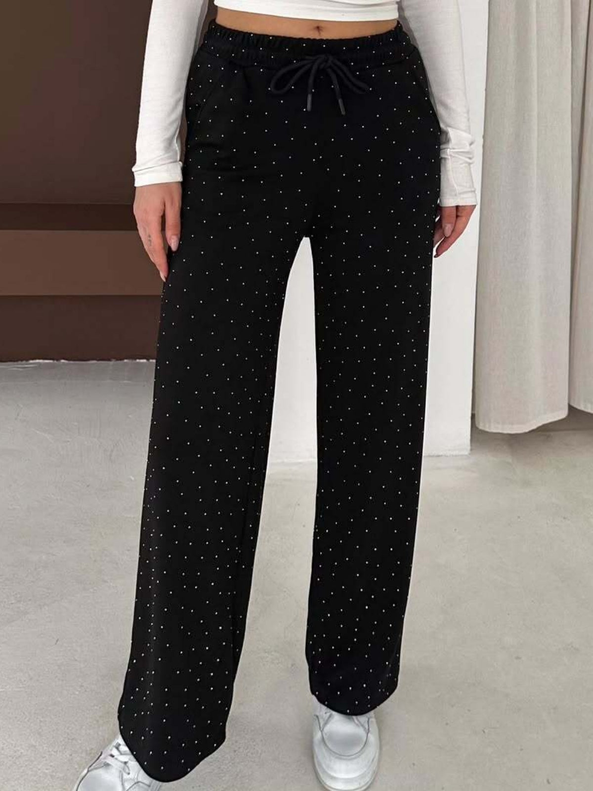 Taşlı Beli Lastikli Palazzo Pantolon Modal Premium Kumaş