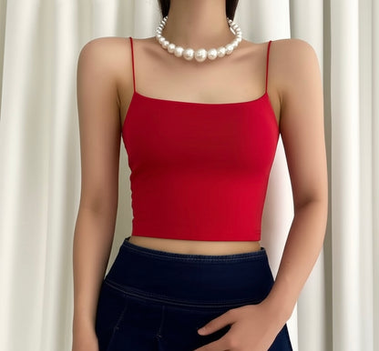 Kadın İnce Askılı Crop Bluz Likra Kumaş