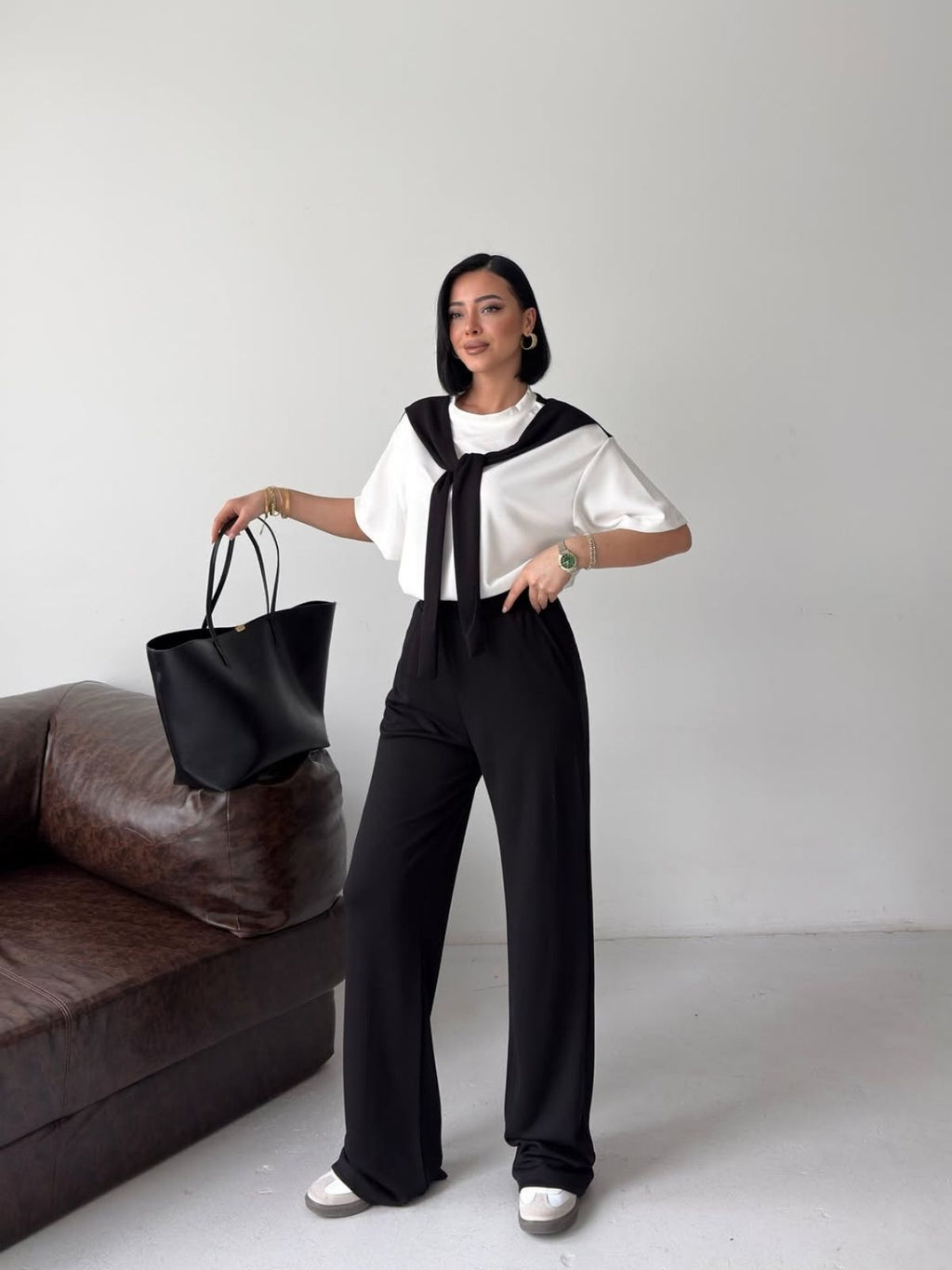 Premium Modal Kumaş Fularlı Alt Üst Takım-3772