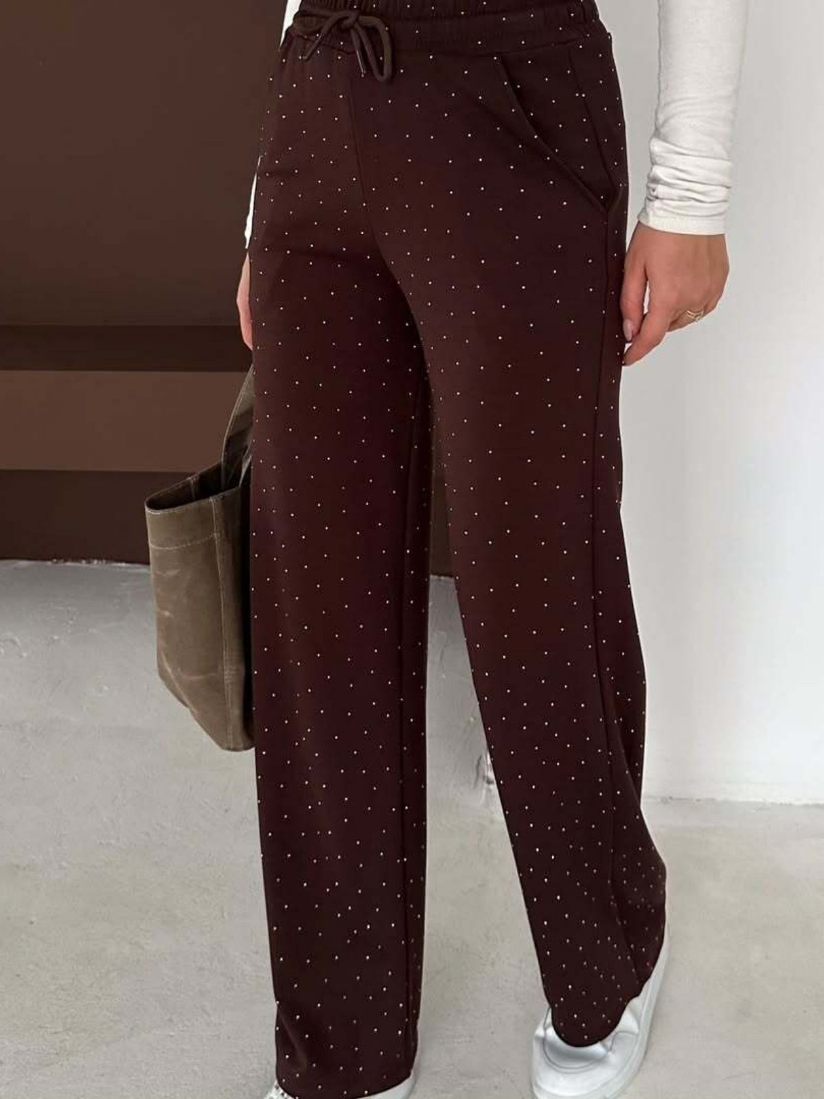 Taşlı Beli Lastikli Palazzo Pantolon Modal Premium Kumaş