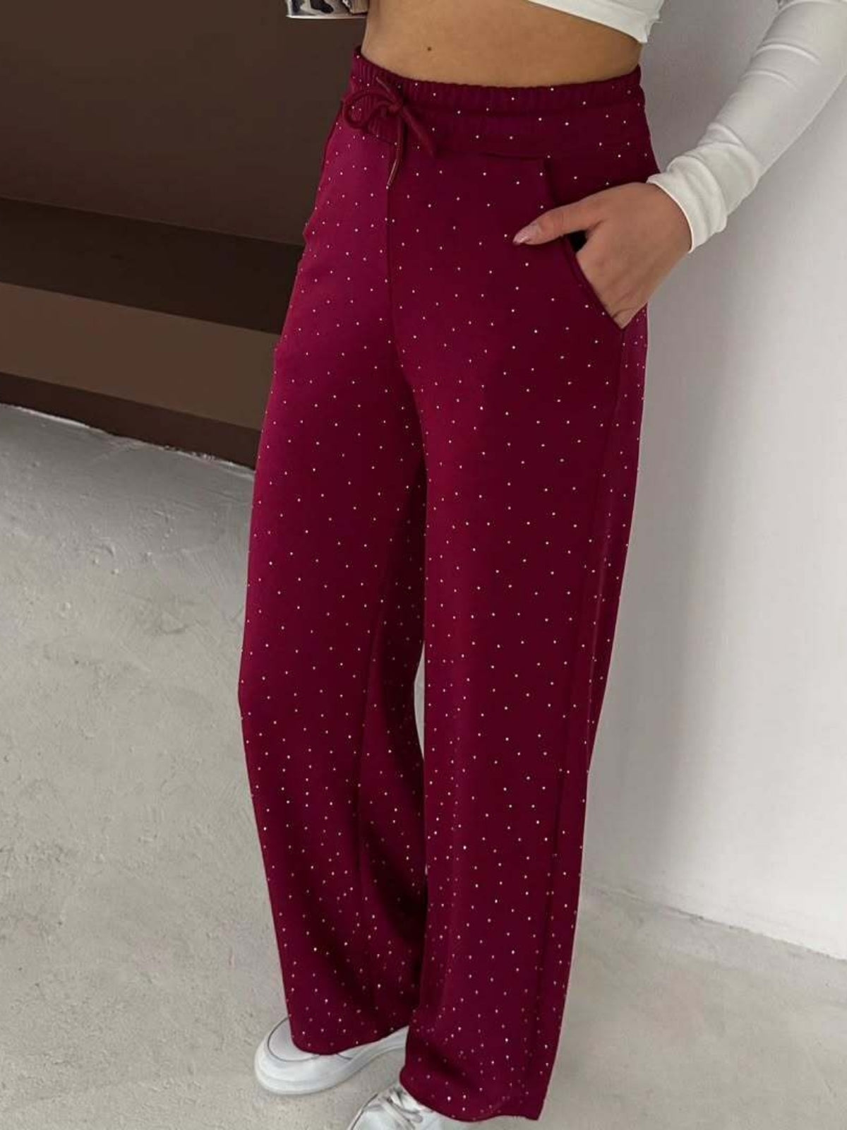 Taşlı Beli Lastikli Palazzo Pantolon Modal Premium Kumaş