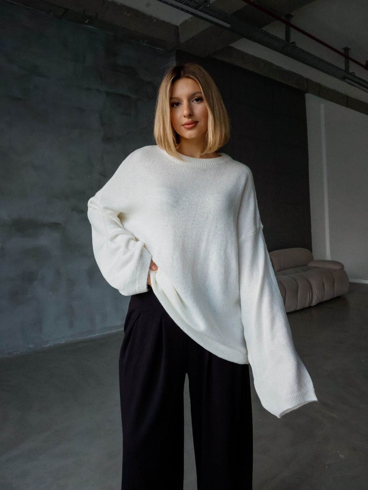 Oversize Salaş Sakallı Triko Kazak