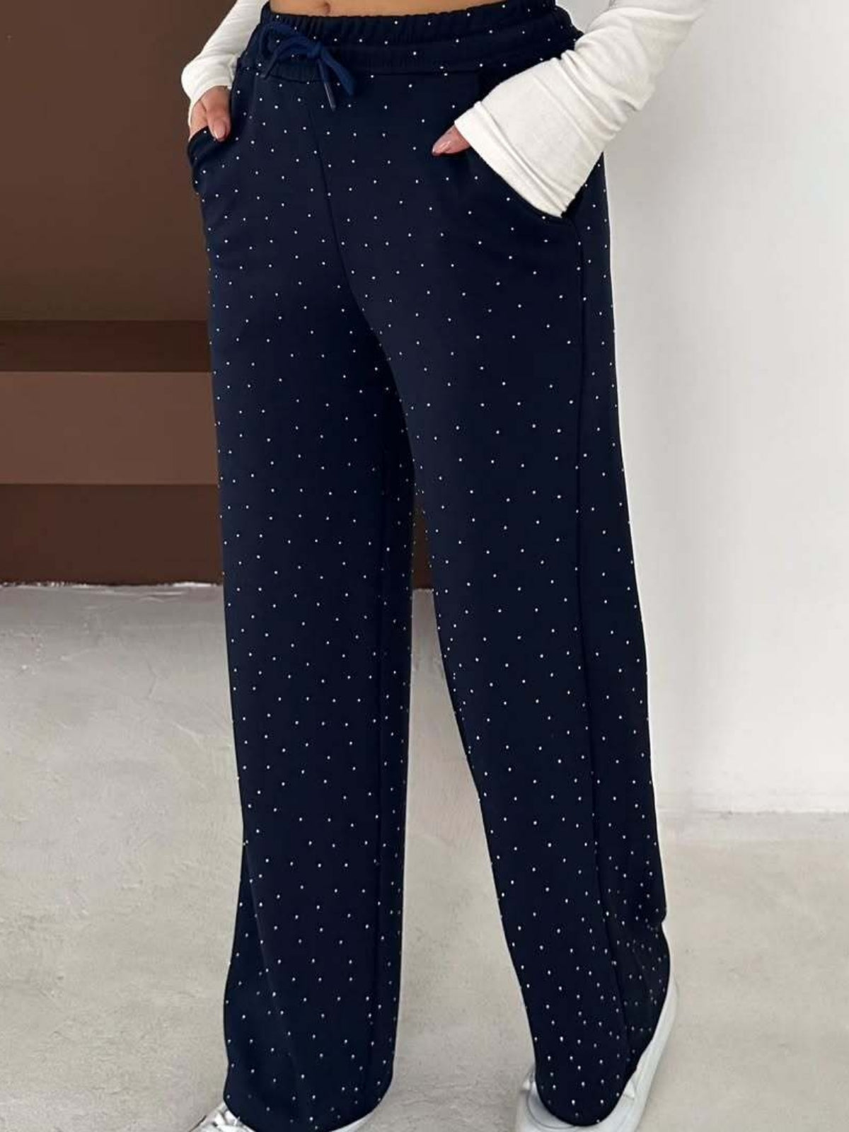 Taşlı Beli Lastikli Palazzo Pantolon Modal Premium Kumaş