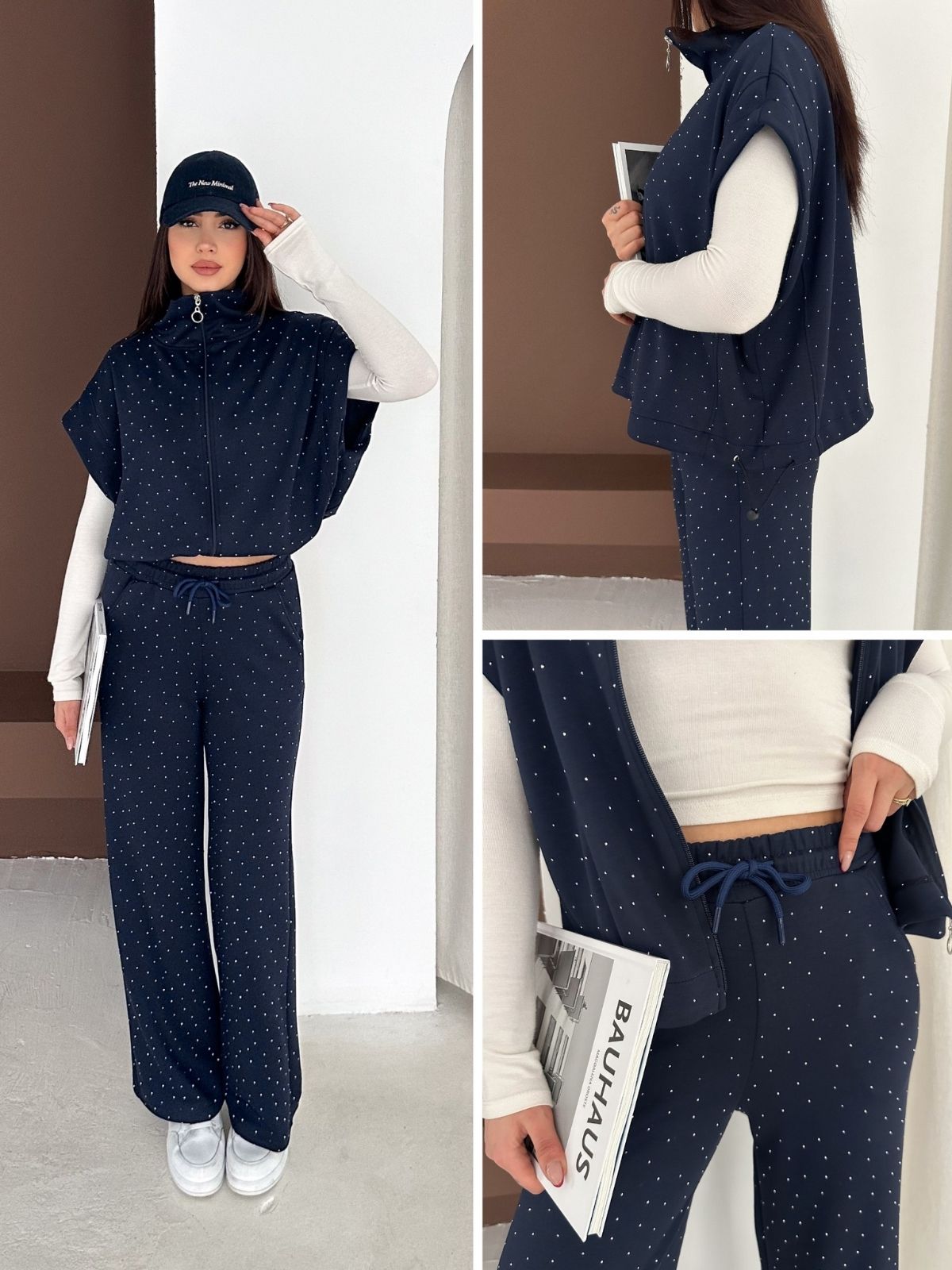 Taşlı Fermuarlı Alt Üst Takım Modal Premium Kumaş