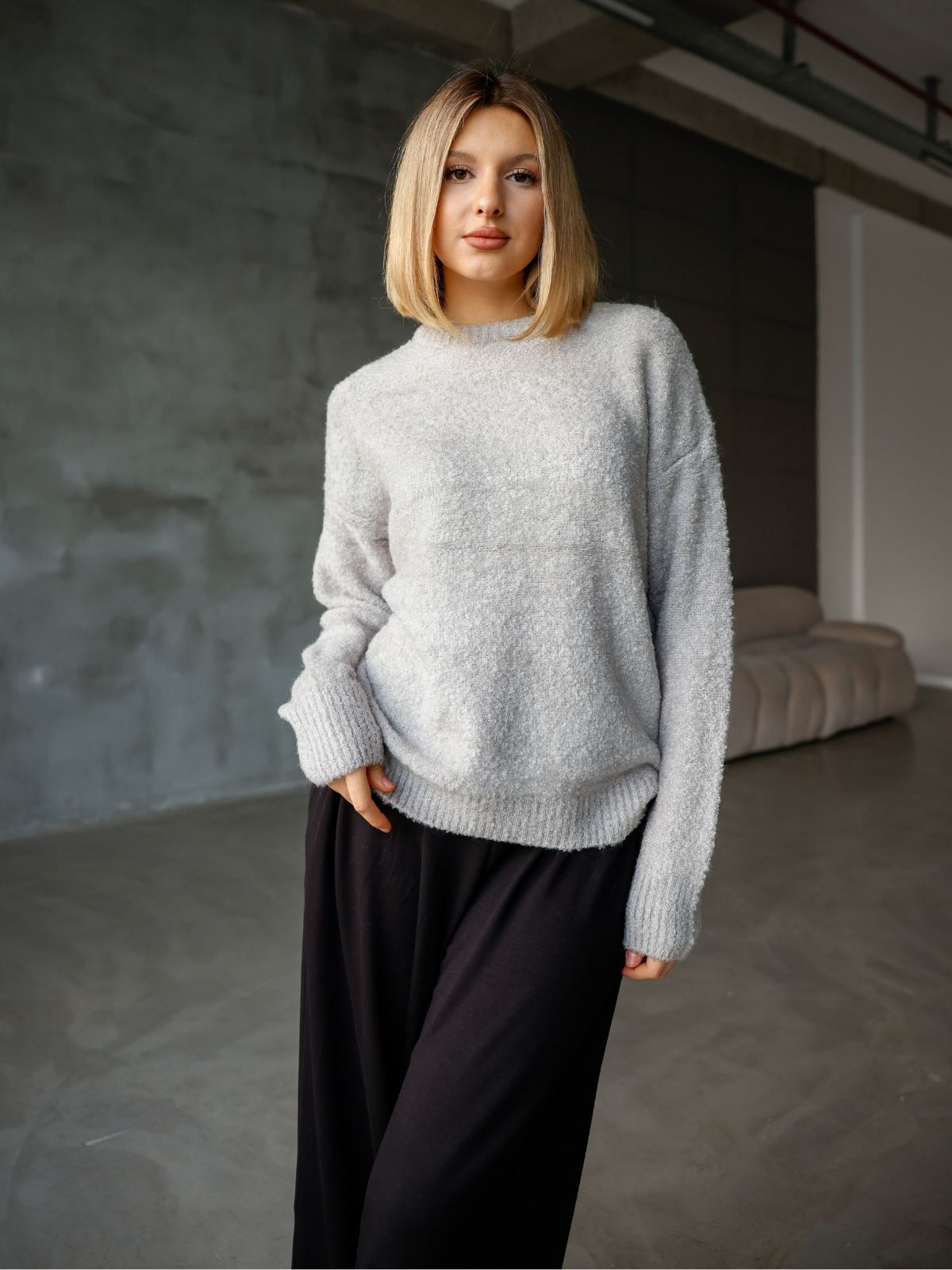 Bisiklet Yaka Oversize Örgü Detaylı Triko Kazak