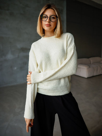 Bisiklet Yaka Oversize Örgü Detaylı Triko Kazak