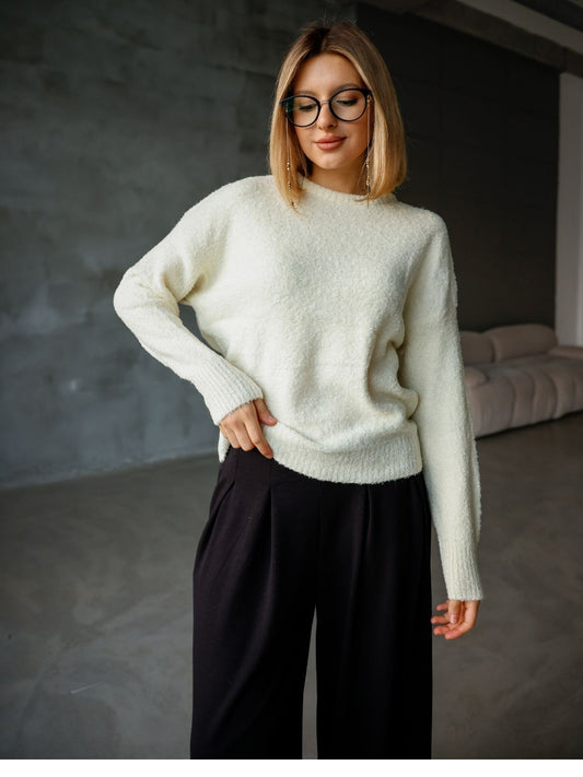 Bisiklet Yaka Oversize Örgü Detaylı Triko Kazak