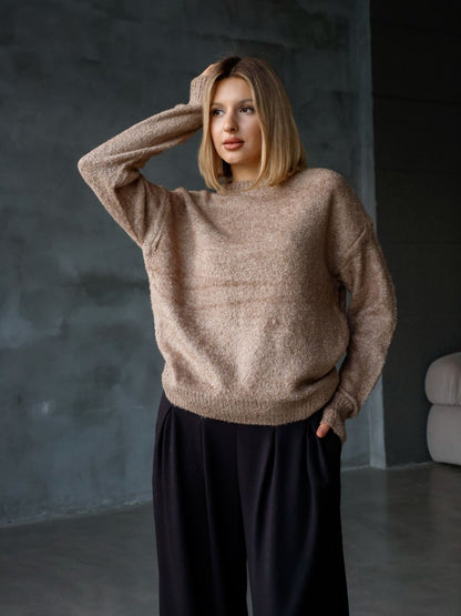 Bisiklet Yaka Oversize Örgü Detaylı Triko Kazak