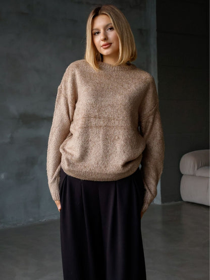 Bisiklet Yaka Oversize Örgü Detaylı Triko Kazak