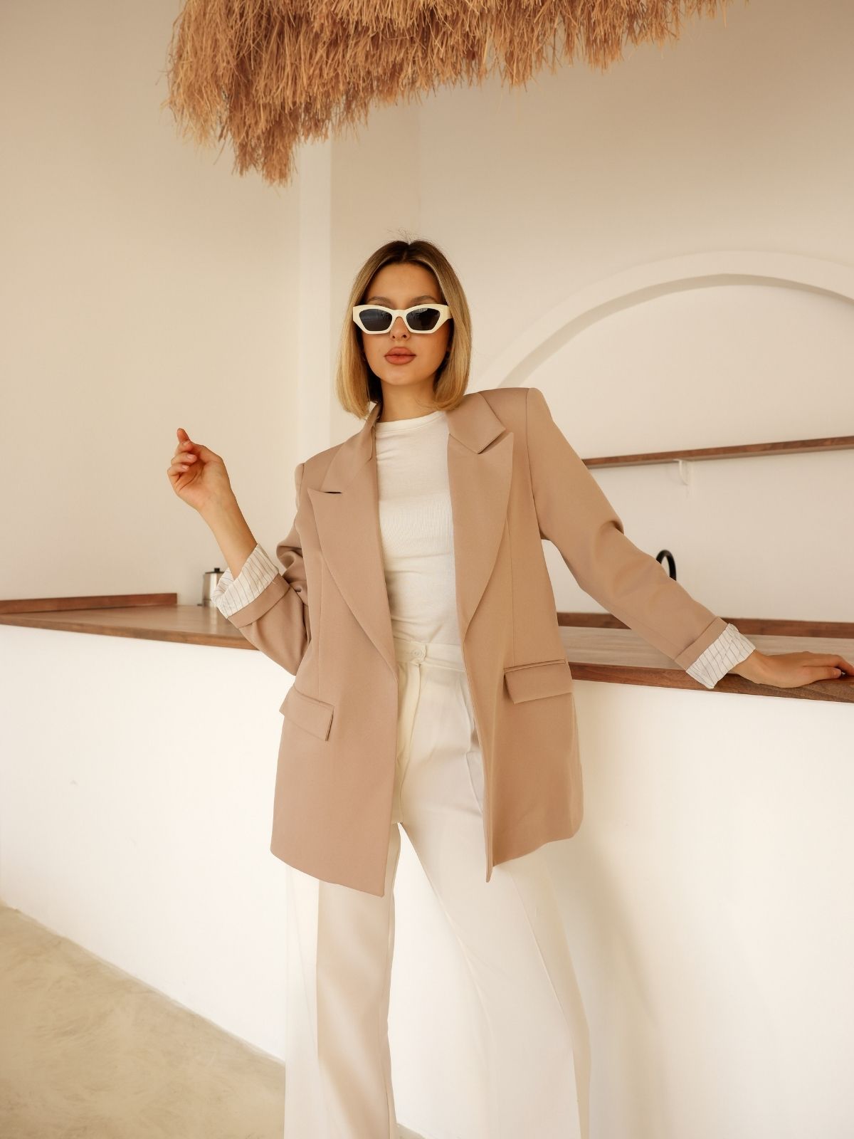 Omuzu Vatkalı Premium Kalite Kolu Katlamalı Blazer Ceket