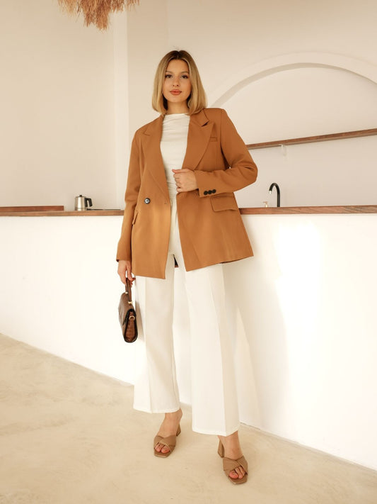 Omuzu Vatkalı Düğme Detaylı Premium Kalite Blazer Ceket