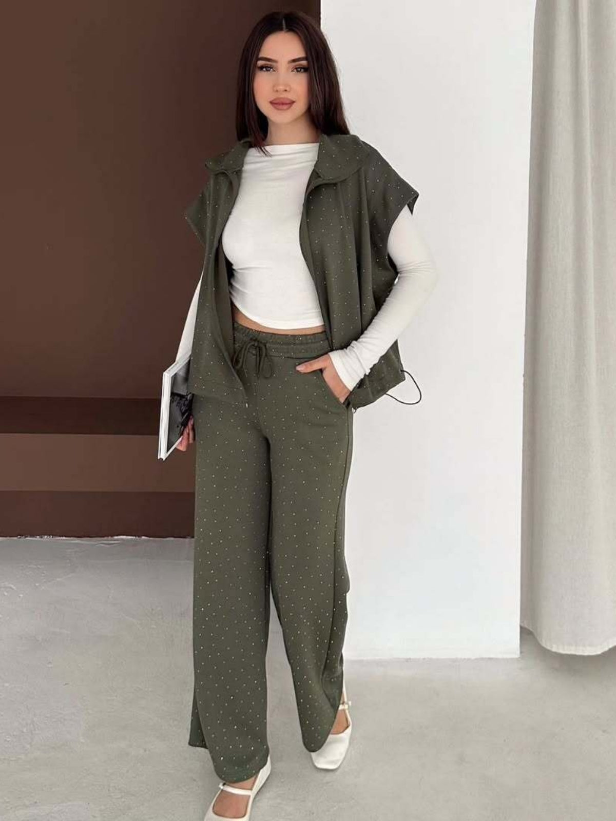 Taşlı Fermuarlı Alt Üst Takım Modal Premium Kumaş