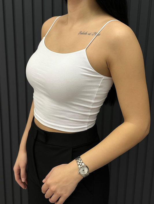 Kadın İnce Askılı Crop Bluz Likra Kumaş