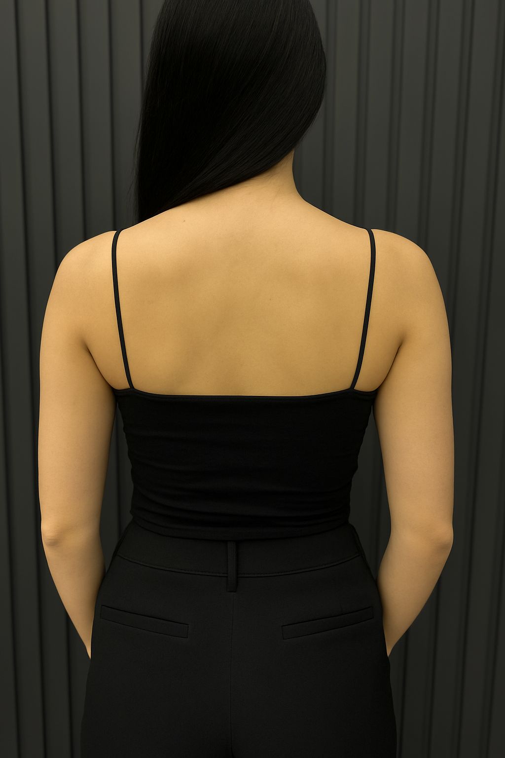 Kadın İnce Askılı Crop Bluz Likra Kumaş