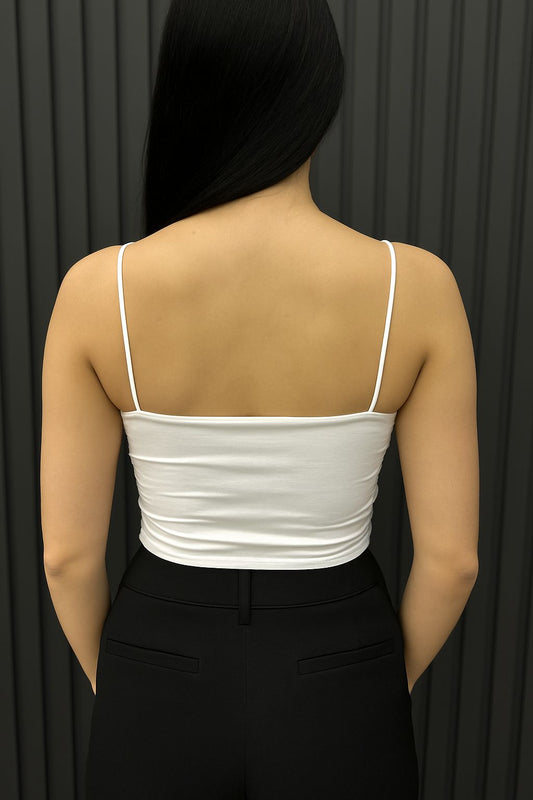 Kadın İnce Askılı Crop Bluz Likra Kumaş