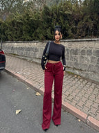 Bağıcıklı Kaşkorse Kumaş Geniş Paça Palazzo Pantolon
