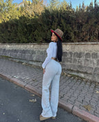 Bağıcıklı Kaşkorse Kumaş Geniş Paça Palazzo Pantolon