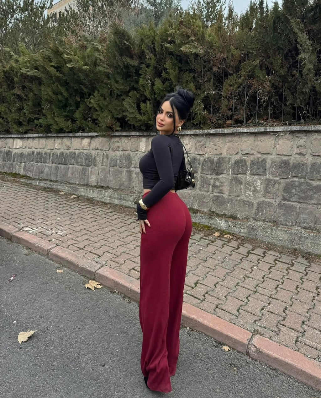Bağıcıklı Kaşkorse Kumaş Geniş Paça Palazzo Pantolon
