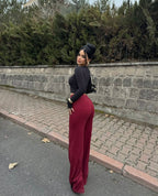 Bağıcıklı Kaşkorse Kumaş Geniş Paça Palazzo Pantolon