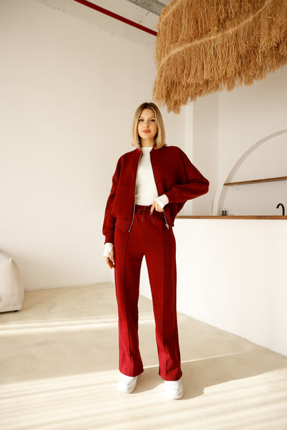 Alt-Üst  Takım Geniş Paça Eşofman Altı ve Fermuarlı Hırka 3-İplik