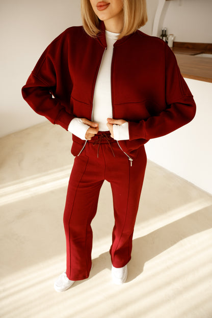 Alt-Üst  Takım Geniş Paça Eşofman Altı ve Fermuarlı Hırka 3-İplik