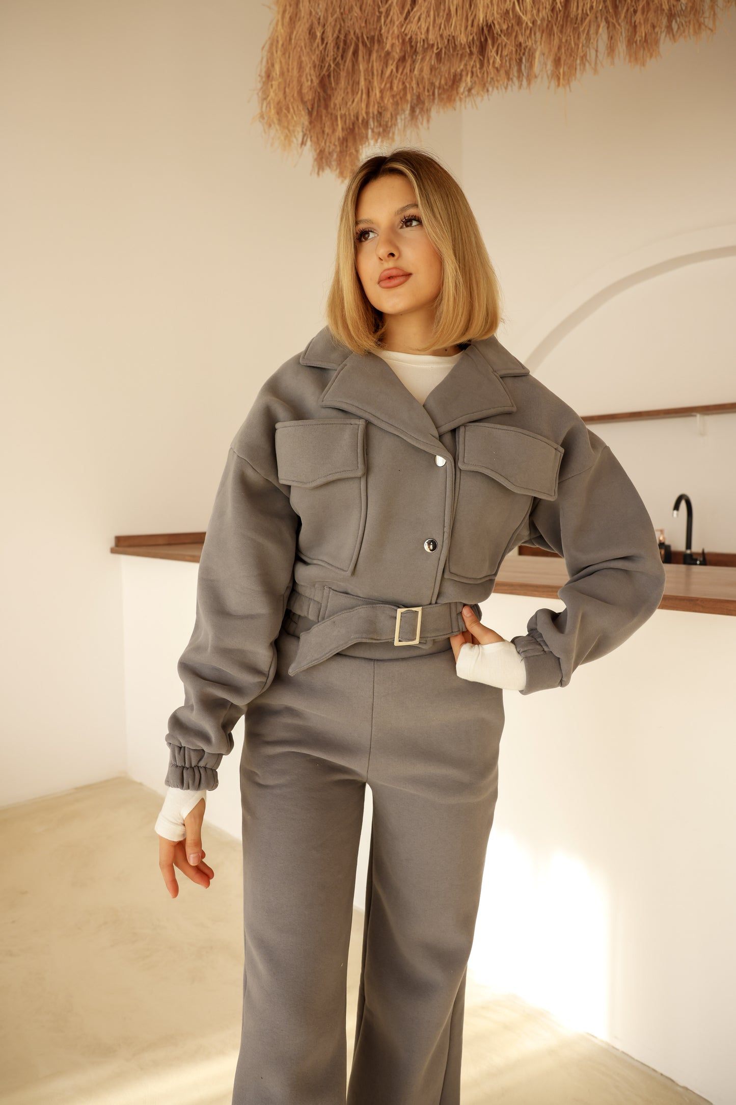 Kemer Detaylı Yüksek Kalite Pamuk Ceket