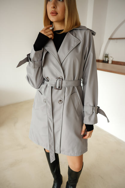 Çift Düğmeli Orta Boy Şık Trençkot İçi Astarlı Yüksek Kalite