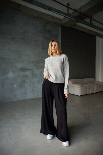 Bisiklet Yaka Oversize Örgü Detaylı Triko Kazak