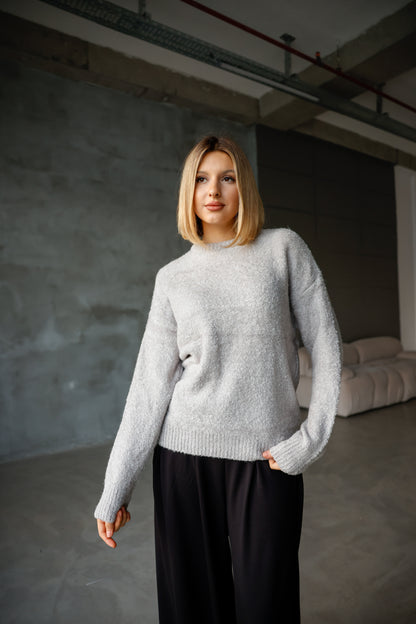 Bisiklet Yaka Oversize Örgü Detaylı Triko Kazak