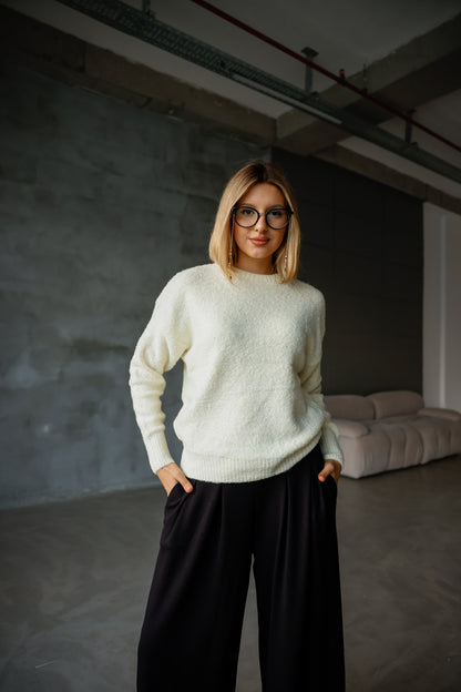 Bisiklet Yaka Oversize Örgü Detaylı Triko Kazak