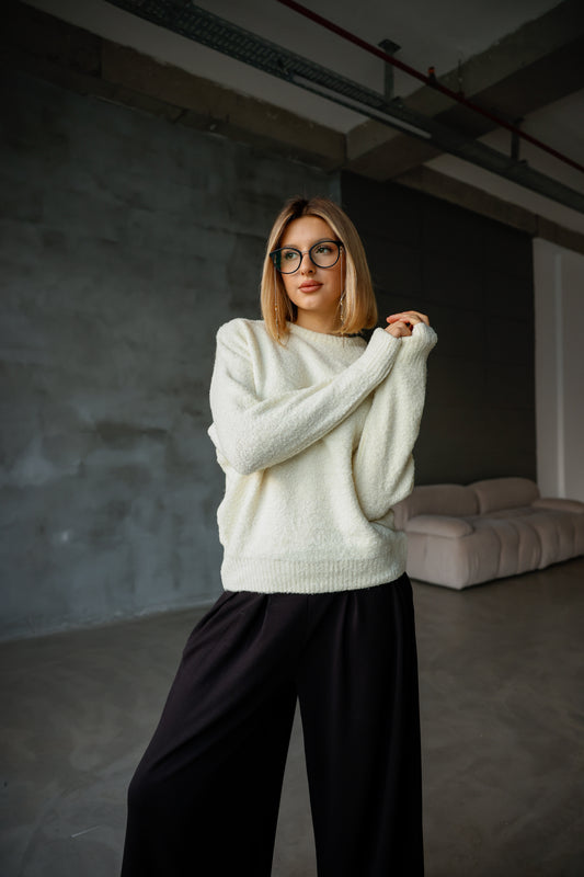 Bisiklet Yaka Oversize Örgü Detaylı Triko Kazak