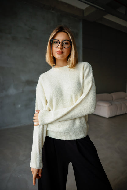 Bisiklet Yaka Oversize Örgü Detaylı Triko Kazak