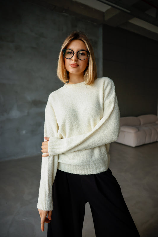 Bisiklet Yaka Oversize Örgü Detaylı Triko Kazak