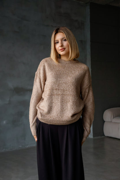 Bisiklet Yaka Oversize Örgü Detaylı Triko Kazak